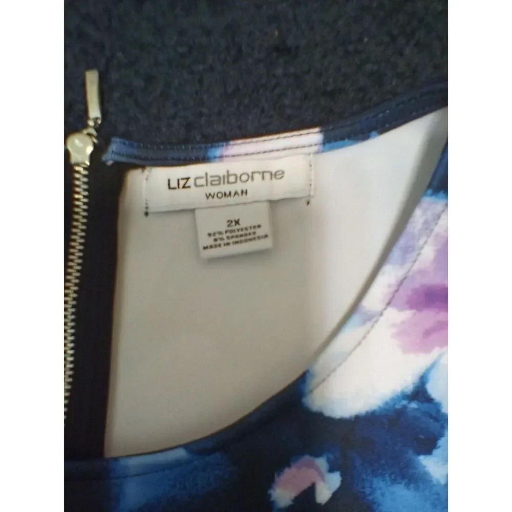 Liz Claiborne Woman 2X  2pc Matching Set Top And Skirt Pink Blue White Flowers